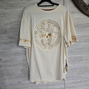 Makobi Skull Gold Greek Key Shirt Womens SZ 3X Cream Shirt
